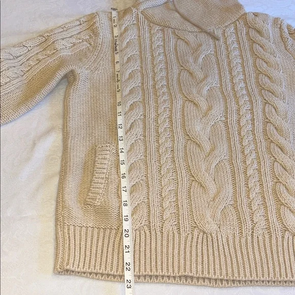 L.L. Bean Beige Double L® Mixed-Cable Sweater, Funnelneck - Picture 4 of 7